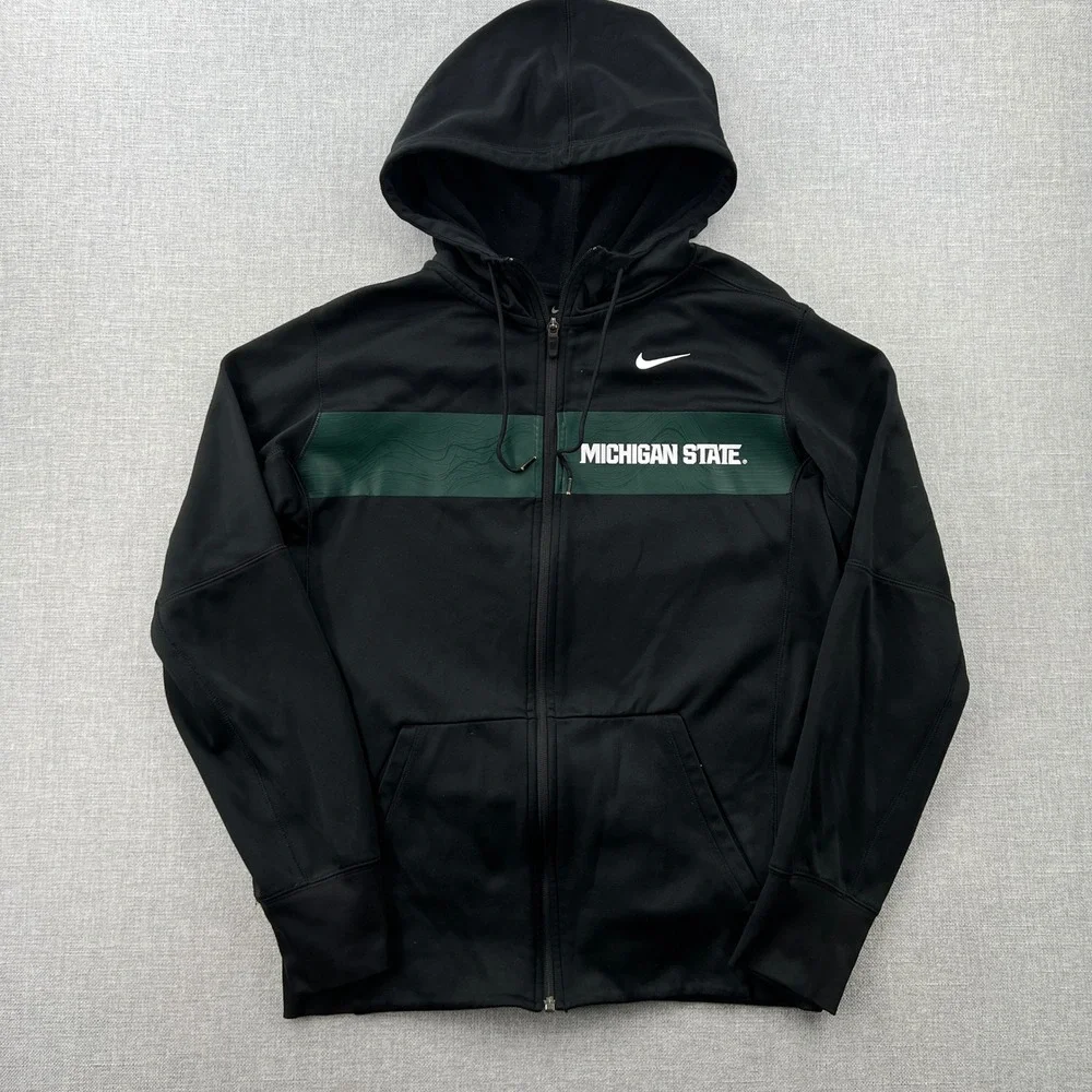 Nike Michigan State Performance Hoodie Mens S Black Full Zip Therma Fit Spartans